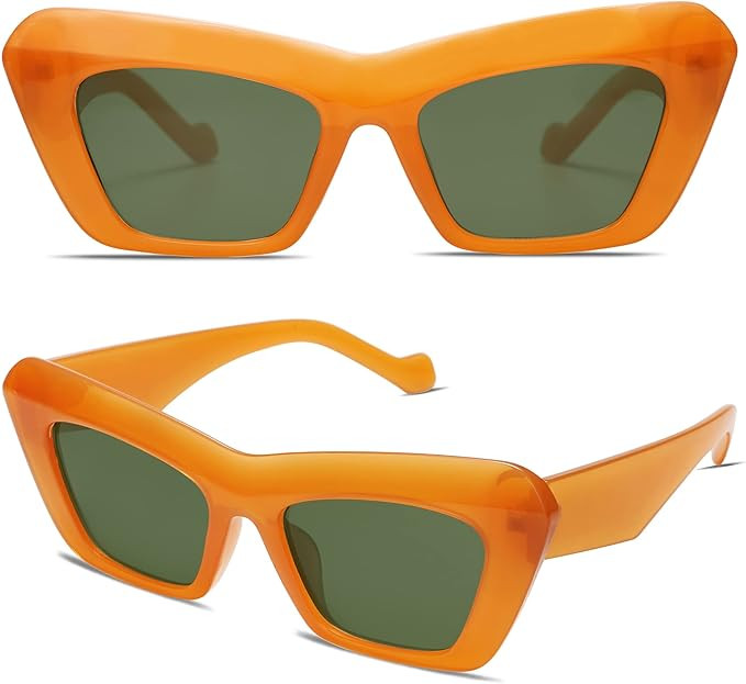 Vintage Square Cat Eye Sunglasses for Women Men Y2K Retro 70s Cateye Thick Frame Trendy Sun Glass... | Amazon (US)