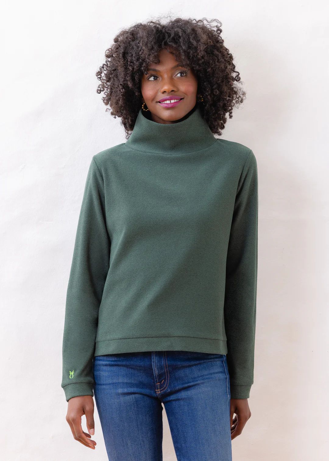 Park Slope Turtleneck in Terry Fleece (Hunter Green) | Dudley Stephens