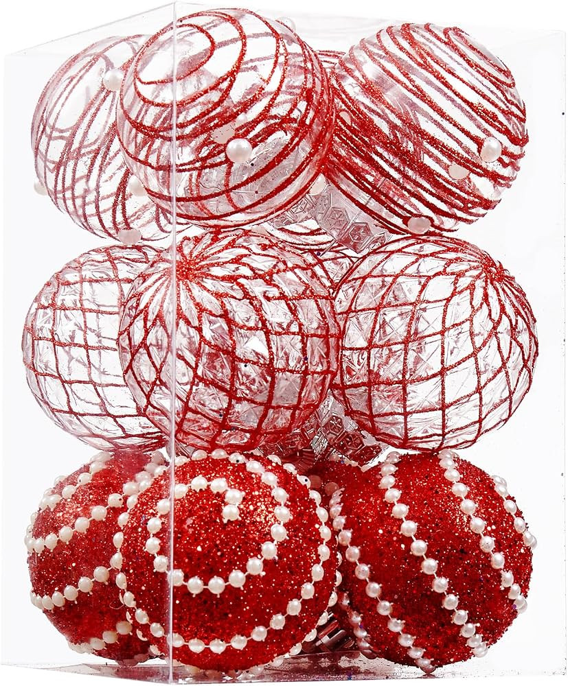 Adornos de bola de Navidad de 12 quilates, color rojo, inastillable, grande, de plástico transpa... | Amazon (US)
