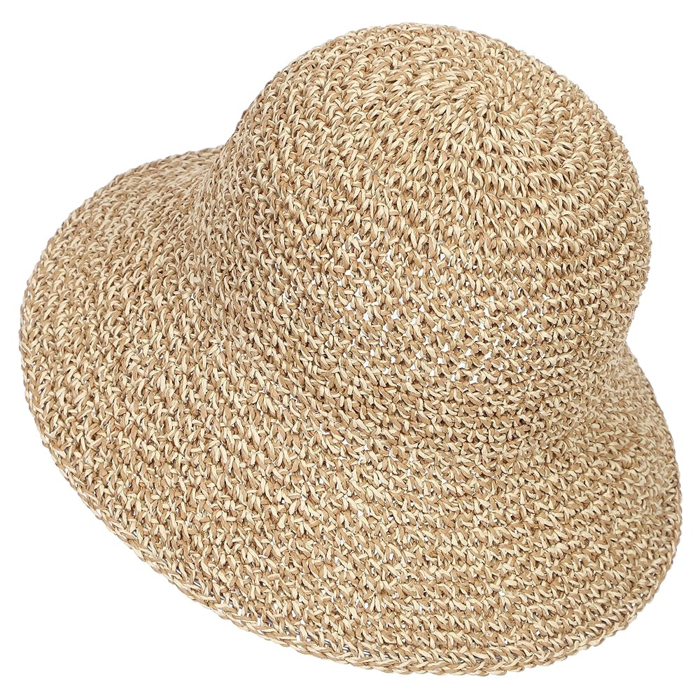 Womens Sun Hat Handmade Crochet Straw Bucket Hat Summer UV Protection Foldable Travel Cap UPF 50+ | Amazon (US)