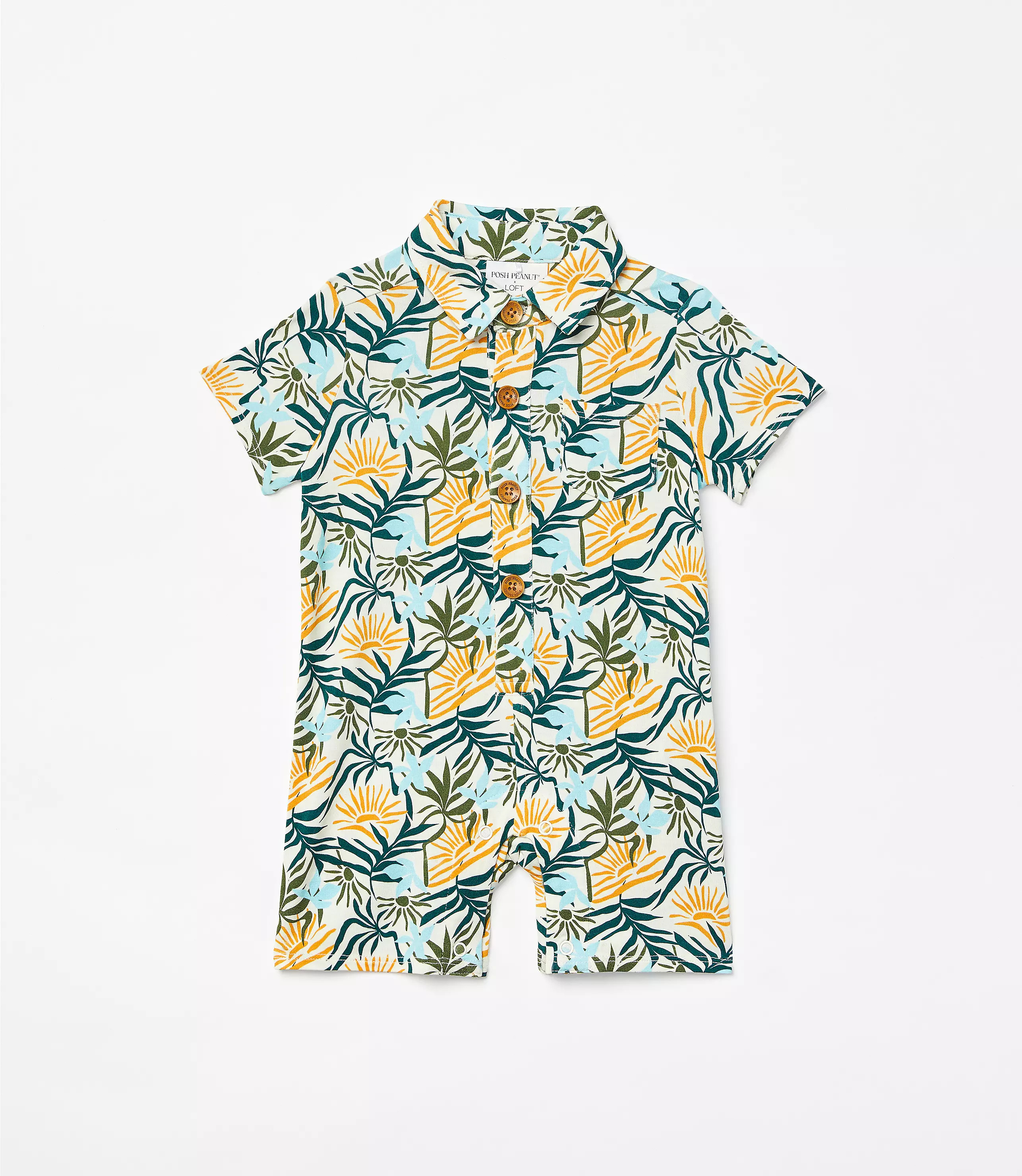 Posh Peanut X LOFT Sunset Short Sleeve Collared Henley Romper | LOFT