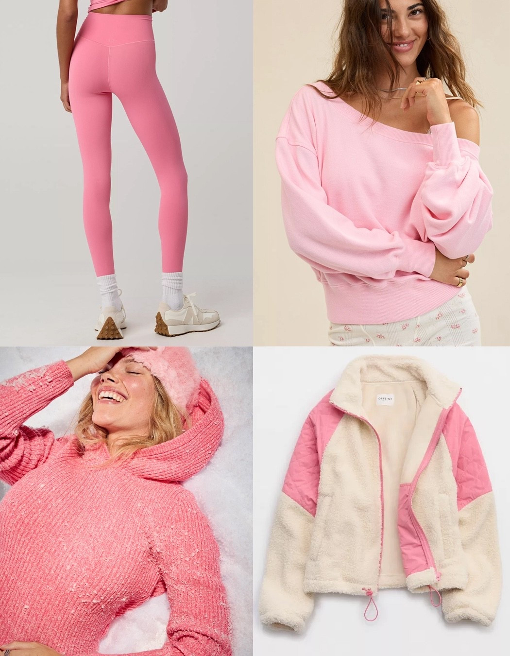 New Arrivals: American Eagle Aerie - all new pink for spring Aerie Late Night Hoodie, Aerie Off The Shoulder Sweatshirt in Club pink, OFFLINE By Aerie Fluff Love Full Zip Jacket in Playful pink, and OFFLINE By Aerie Real Me High Waisted Crossover Legging #ae #newarrivals #pink #americaneagle #aerie #over40style #winterworkout #winterfleece #pinkleggings #pinkfleece

#LTKFindsUnder50 #LTKSaleAlert #LTKActive