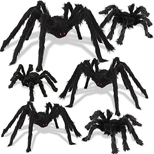 Boogem Halloween Spider Decorations, 6 Pack Giant Spider Outdoor Decorations for Halloween, Scary Hairy Realistic Creepy Large Spider Decorations Sets for Indoor, Home, Party, Yard (Black) | Amazon (US)