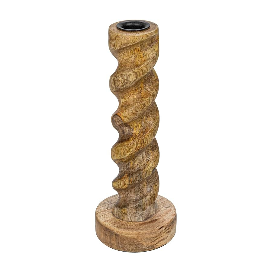 Creative Co-Op Hand-Carved Mango Wood Twisted Taper Candle Holder, Natural | Amazon (US)
