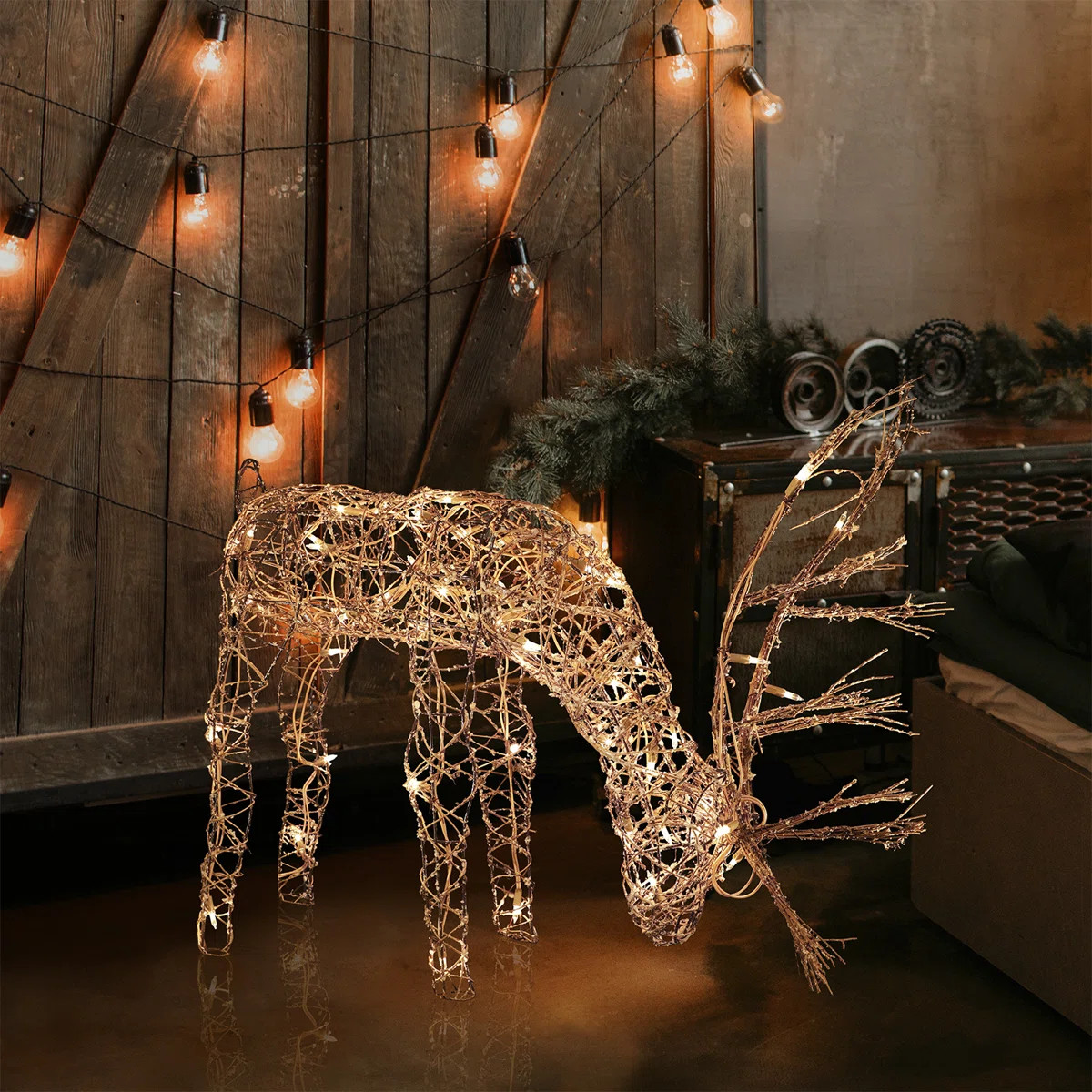 Outdoor Rattan Grazing Reindeer Lawn Decoration with LED Lights, 24" | Wayfair North America