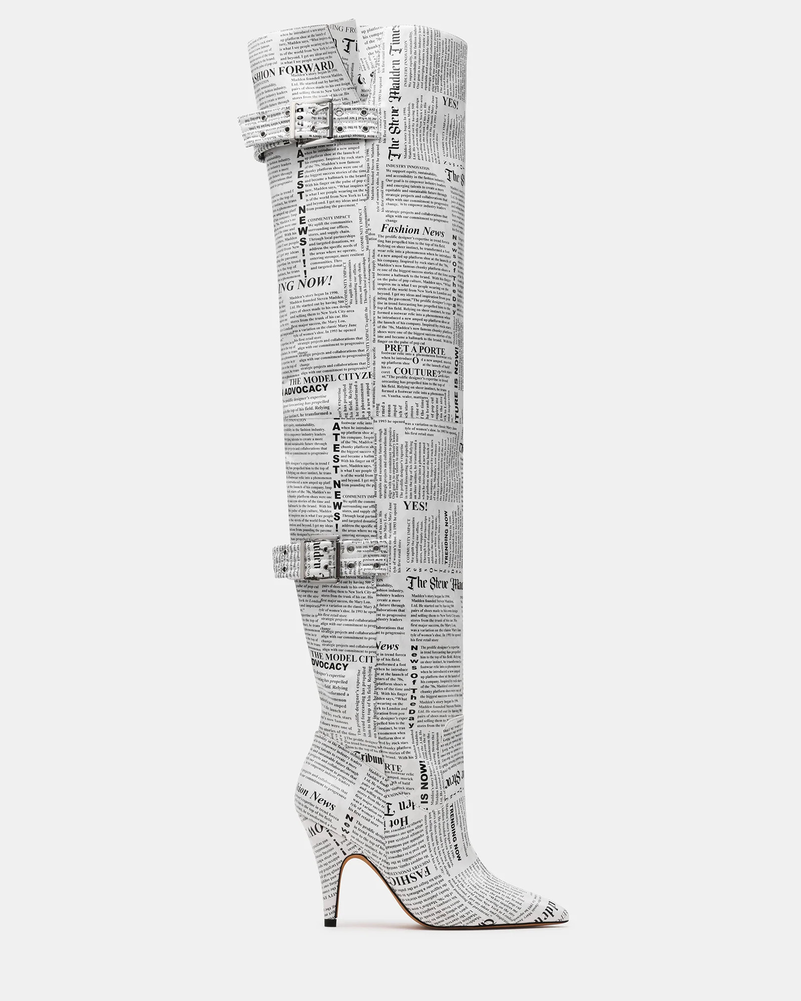 BADDIE Newspaper Over-The-Knee Moto Women's Boot | Steve Madden (US)