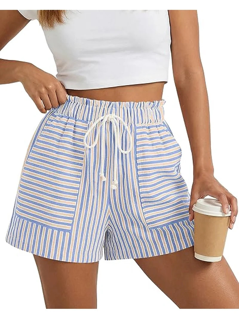 FreshPretty Casual Striped Shorts for Women Spring Summer Elastic Waist Y2K Lounge Vacation Beach... | Walmart (US)