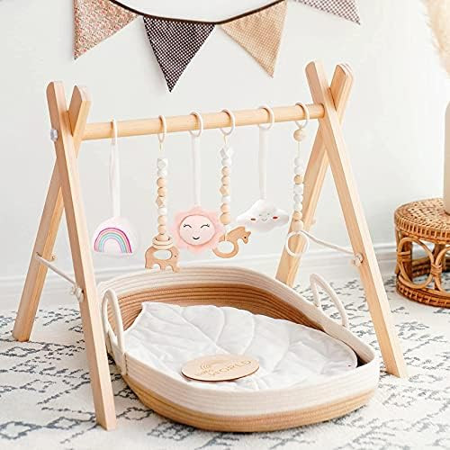 Amazon.com : Wooden Baby Gym with 6 Wooden Baby Teething Toys Adjustable Baby Gym Baby Play Gym F... | Amazon (US)