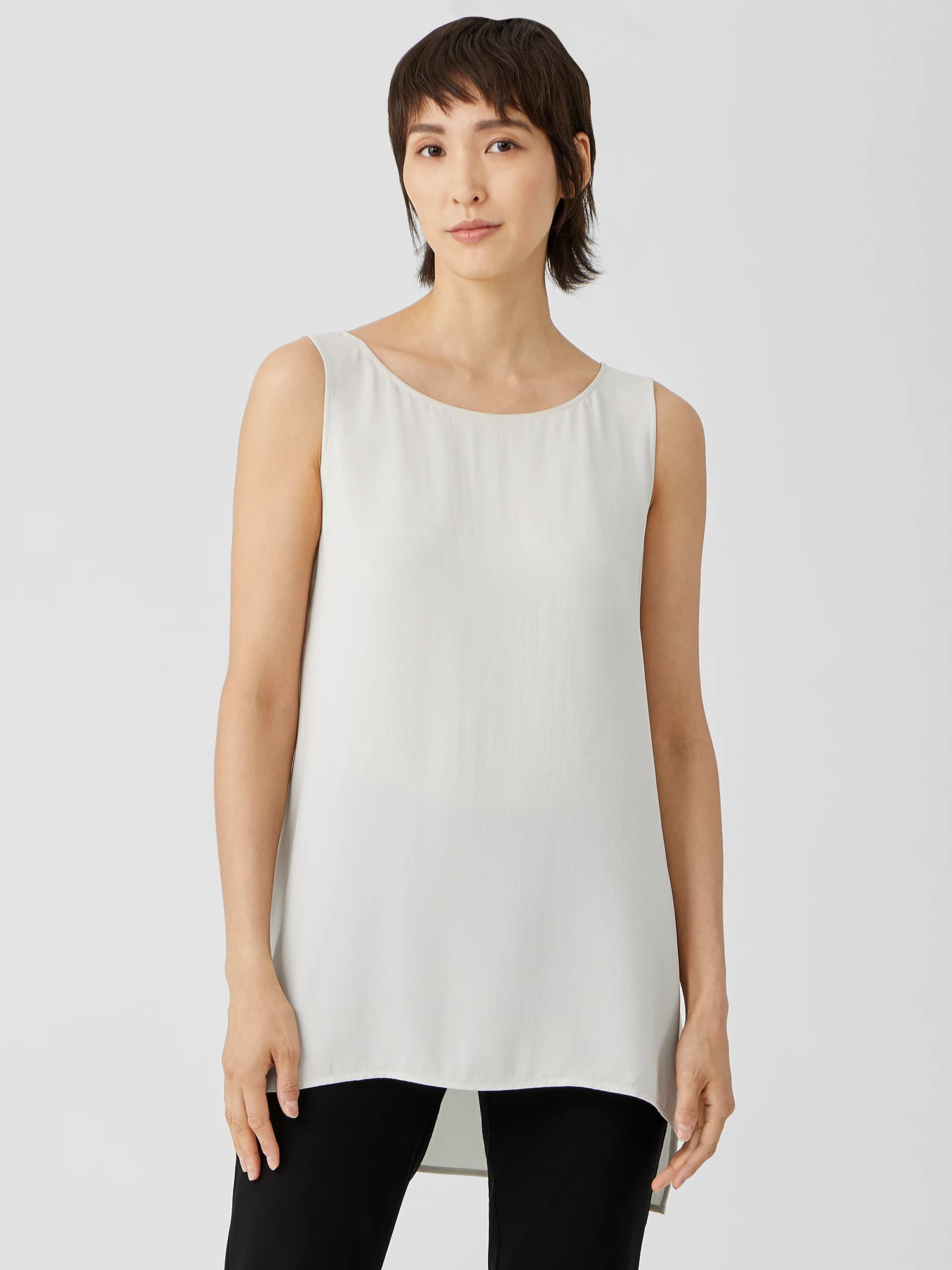 Silk Georgette Crepe Bateau Neck Tank | Eileen Fisher