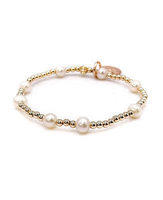 Non-Tarnishing Gold filled, 3mm Gold Ball and Freshwater Pearl Stretch Bracelet | Macys (US)