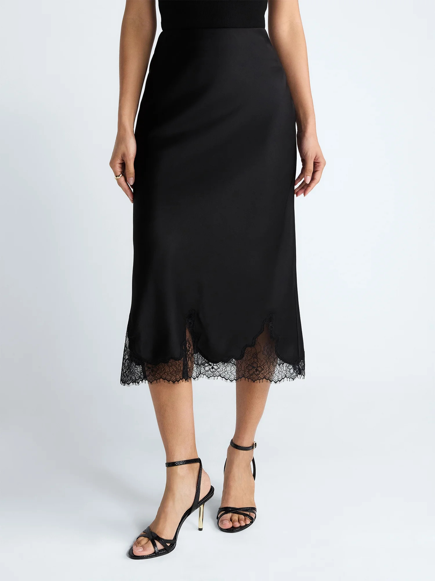 Scoop Women's Midi Slip Skirt with Lace Trim, Sizes XS-XXL - Walmart.com | Walmart (US)