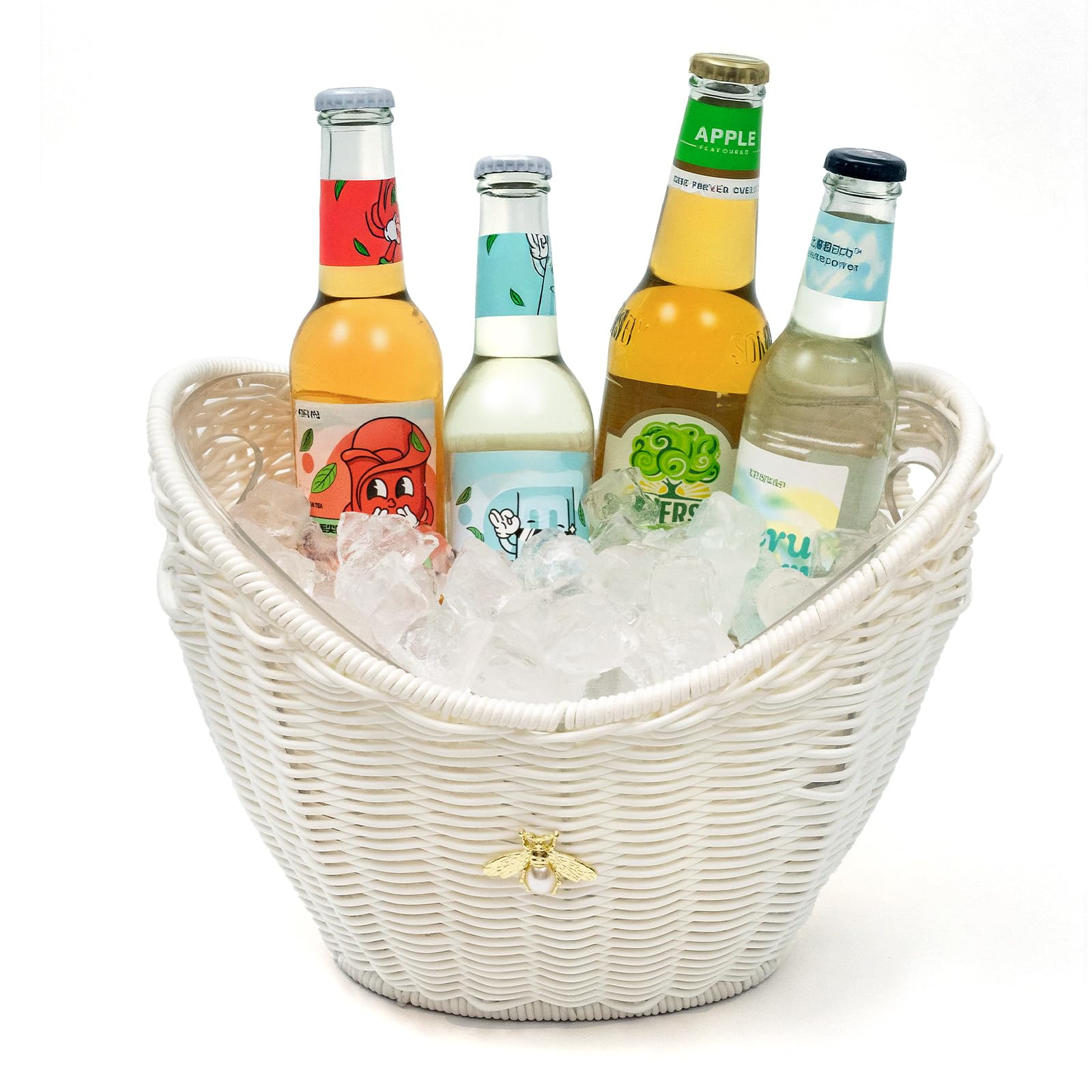 Lexenic Ice Bucket with Handle Hole, Woven and Acrylic Double Layer Basket Design, 4L Champagne Wine Ice Bucket for Cocktail Bar, Parties- Anti Frozen Hands Anti Water Leakage (Plastic-White) | Amazon (US)