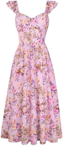 GRACE KARIN 2026 Women Summer Maxi Floral Corset Dress,Ruffle Sleeve Milkmaid Dresses, Wedding Gu... | Amazon (US)