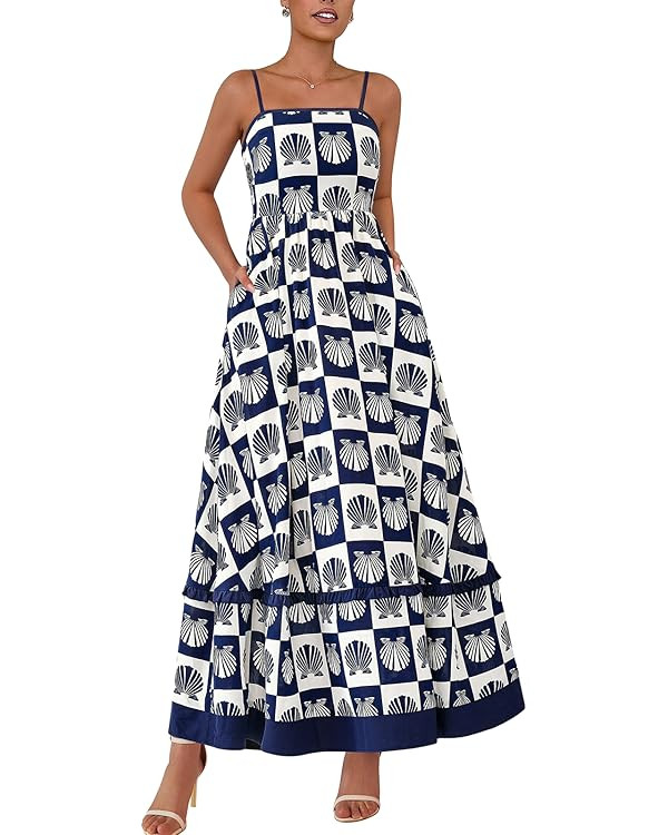 PRETTYGARDEN Summer Spaghetti Strap Dresses for Women Flowy Smocked Sundresses Casual Boho Sleeve... | Amazon (US)