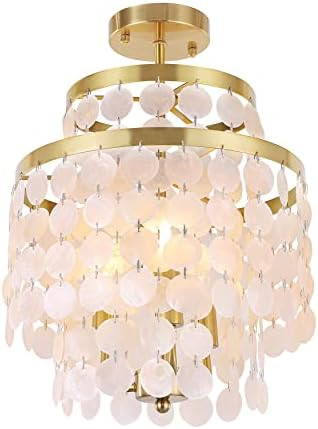 TOCHIC Modern Chandelier 3-Lights Semi Flush Mount,Brass Finished Ceiling Lighting with Seashell ... | Amazon (US)