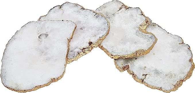 Godinger White Quartz Coasters Brass Edge, Set of 4 | Amazon (US)