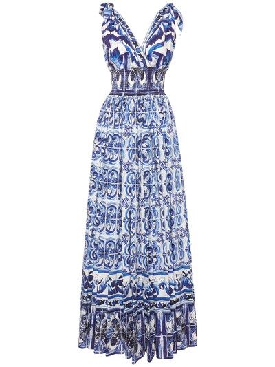 Dolce & Gabbana - Langes kleid aus popeline - Blau/Weiß | Luisaviaroma | Luisaviaroma
