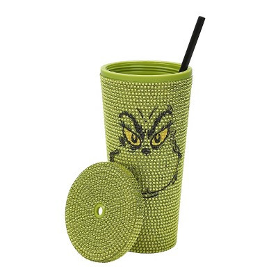 The Grinch Big Face 24 Oz Green Rhinestone-Studded Plastic Cup | Target