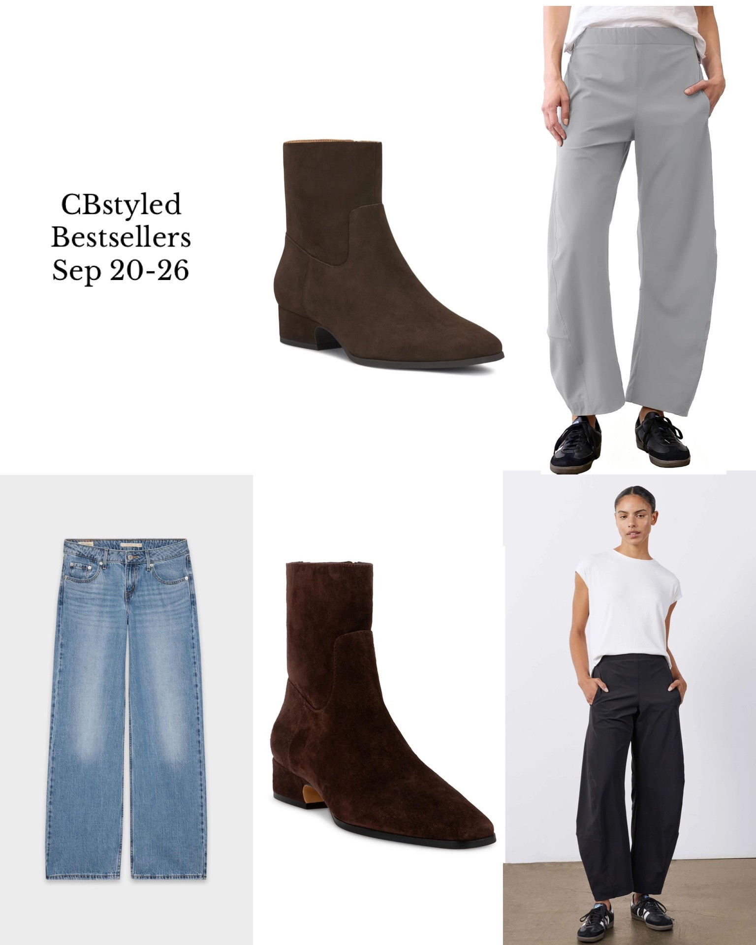 Bestsellers Sep 20-26! I’m 5’ 7” size 4ish. 
1. Suede boots: a lower cost lookalike to my new Steve Madden boots (#4) that a follower recommended. According to her they are very comfortable.
2. Ruti pants lookalikes from Amazon: this pair is very similar to my Ruti pants, same stretchy material, very similar shape but bigger (longer rise, longer inseam, wider leg) but that could be cause I sized up to M since I sized up in my Ruti pants. 
3. Wide leg jeans: super soft and comfortable cause a high amount of Tencel. I’m wearing my usual size in the 32” length in wash “good grades”. Just got a darker wash, will share soon
4. Suede boots: I got these recently and love the trendy sleep style. They are elevated but the low block heel makes them comfortable. I got my usual size and they fit great, I might size up to wear thick socks in the winter. From Steve Madden but linked at several retailers.
5. Ruti pants: expensive but so comfortable and great quality. Most colors come in several inseams, I sized up one size to a 6 and the fit is perfect.

#LTKcanada #LTKjeans #LTKfall
