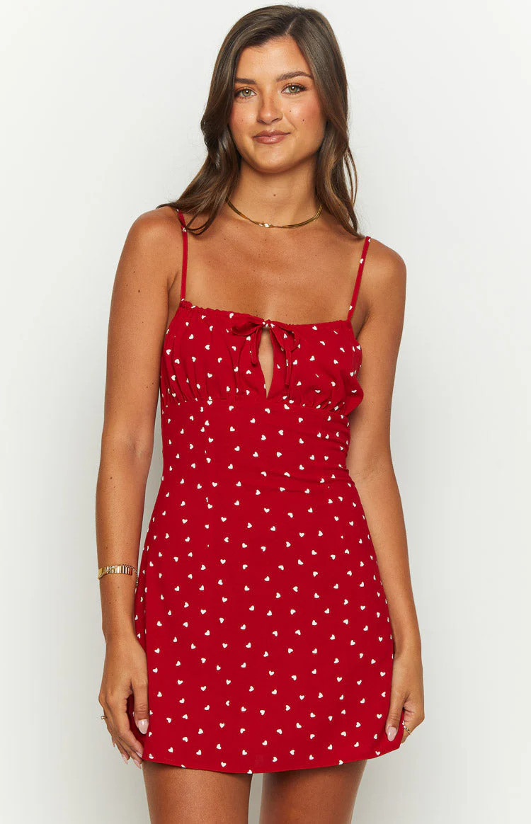 Everlong Red Heart Print Mini Dress | Beginning Boutique (US)