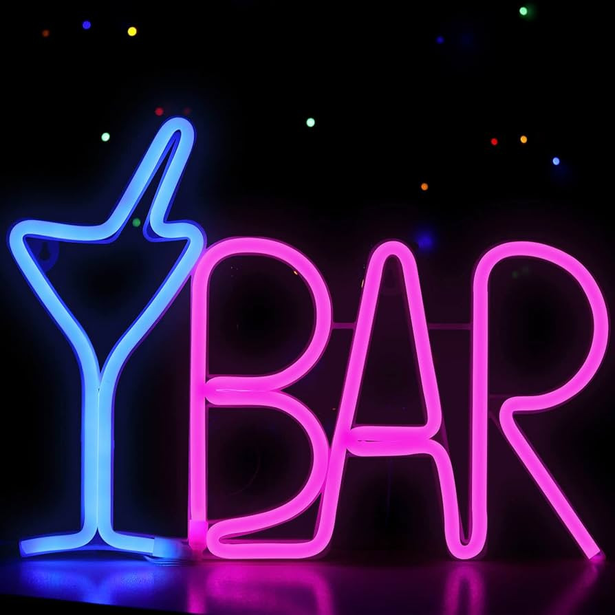 VagaryLight Neon Bar Signs for Home Bar USB Powered Blue Cocktail Glass & Pink BAR Light Up Lette... | Amazon (US)