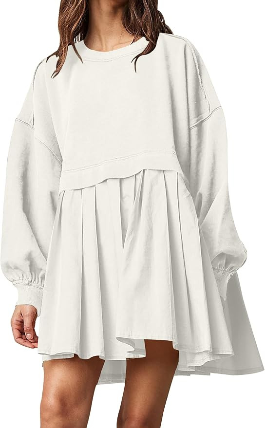 Women Oversized Sweatshirt Dress Crewneck Long Sleeve Loose Fit Tunic Dress Casual Dressy Pullove... | Amazon (US)