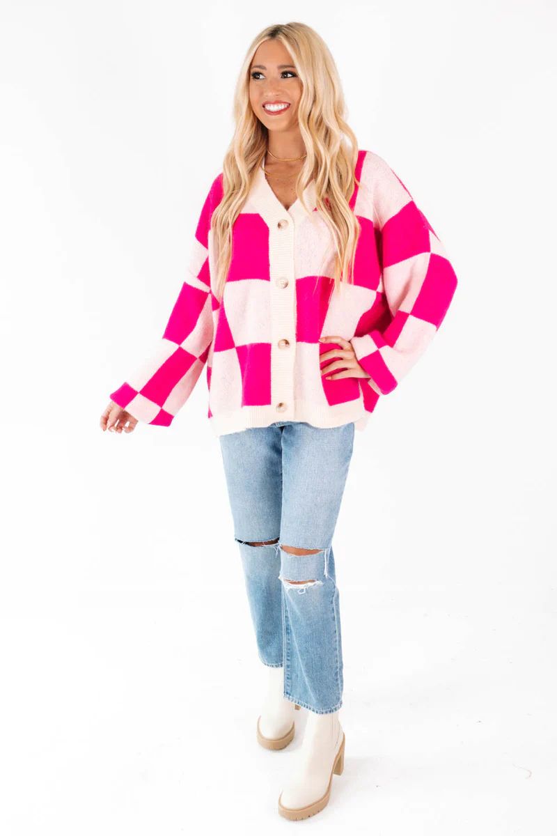 Check Yes Cardigan - Pink | The Impeccable Pig