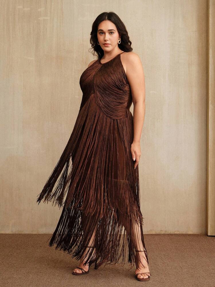 Anewsta Plus Size Women's Bohemian Fringe Maxi Dress - Summer Music Festival Outfit, Graduation Ceremony And Wedding Guest Dress | SHEIN