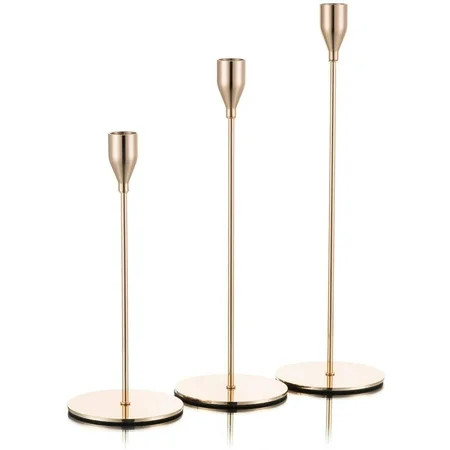 Gold Candlestick Holders Taper Candle Stand Set of 3 Candle Stick Holders Set Brass Gold Tall Candle | Walmart (US)