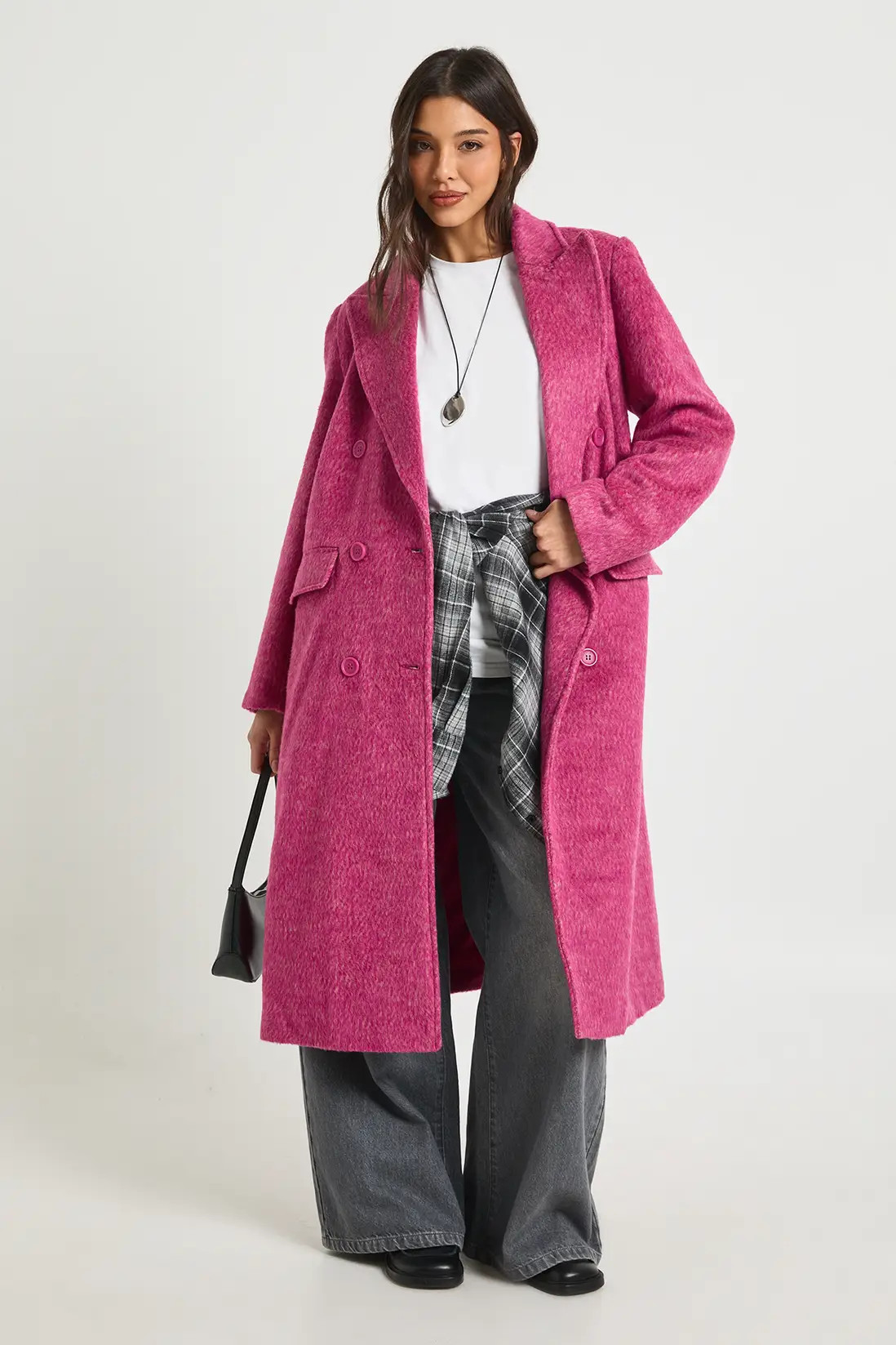 Textured Double Breast Wool Look Coat | boohoo (US & Canada)