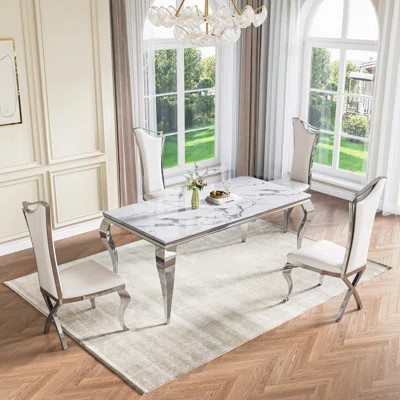 Luxurious Faux Marble Dining Table,70"Luxury Dining Room Table With Curved Cabriole Stainless Steel Legs For Home Office | Wayfair North America