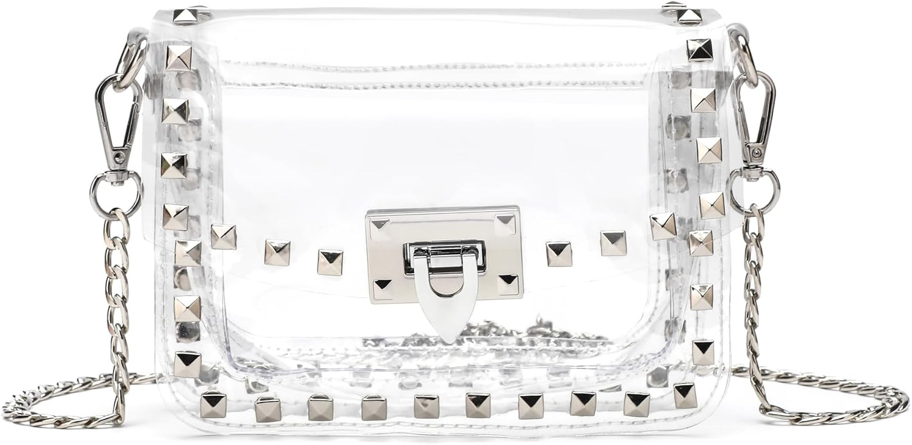 Clear Crossbody Purse Bag for Women Stadium Approved with Studded Rivet, Clear PVC Handbag for Co... | Amazon (US)
