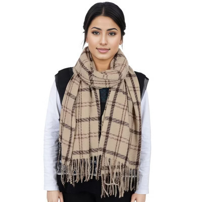 Anna-Kaci Classic Plaid Winter Scarf Soft Cashmere Feel Wrap Shawl Check Tassel Scarves for Women- Khaki | Target