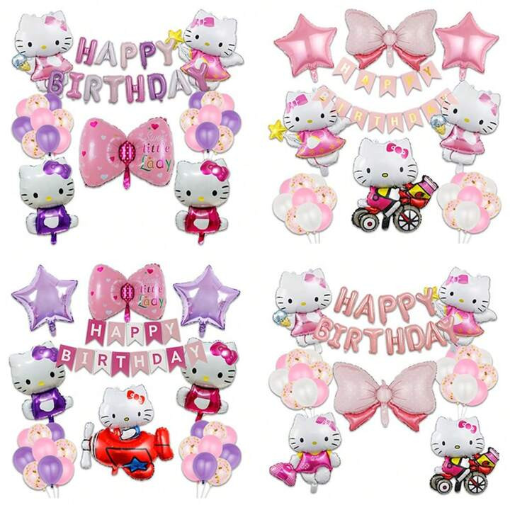 Sanrio Hello Kitty Aluminum Foil Balloon Set For Birthday Party Decoration, Banner, And Theme Par... | SHEIN