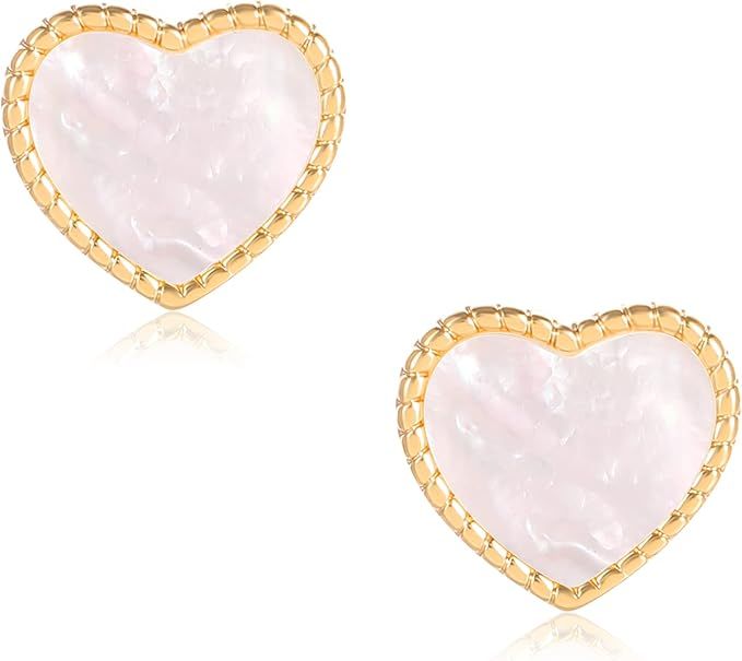 O.SECERT Gold Heart Earrings for Women, 18K Gold Plated Mother of Pearl Earrings, Hypoallergenic ... | Amazon (US)