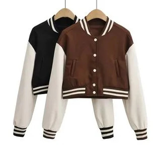 Long Sleeve Striped Crop Bomber Jacket | YesStyle Global