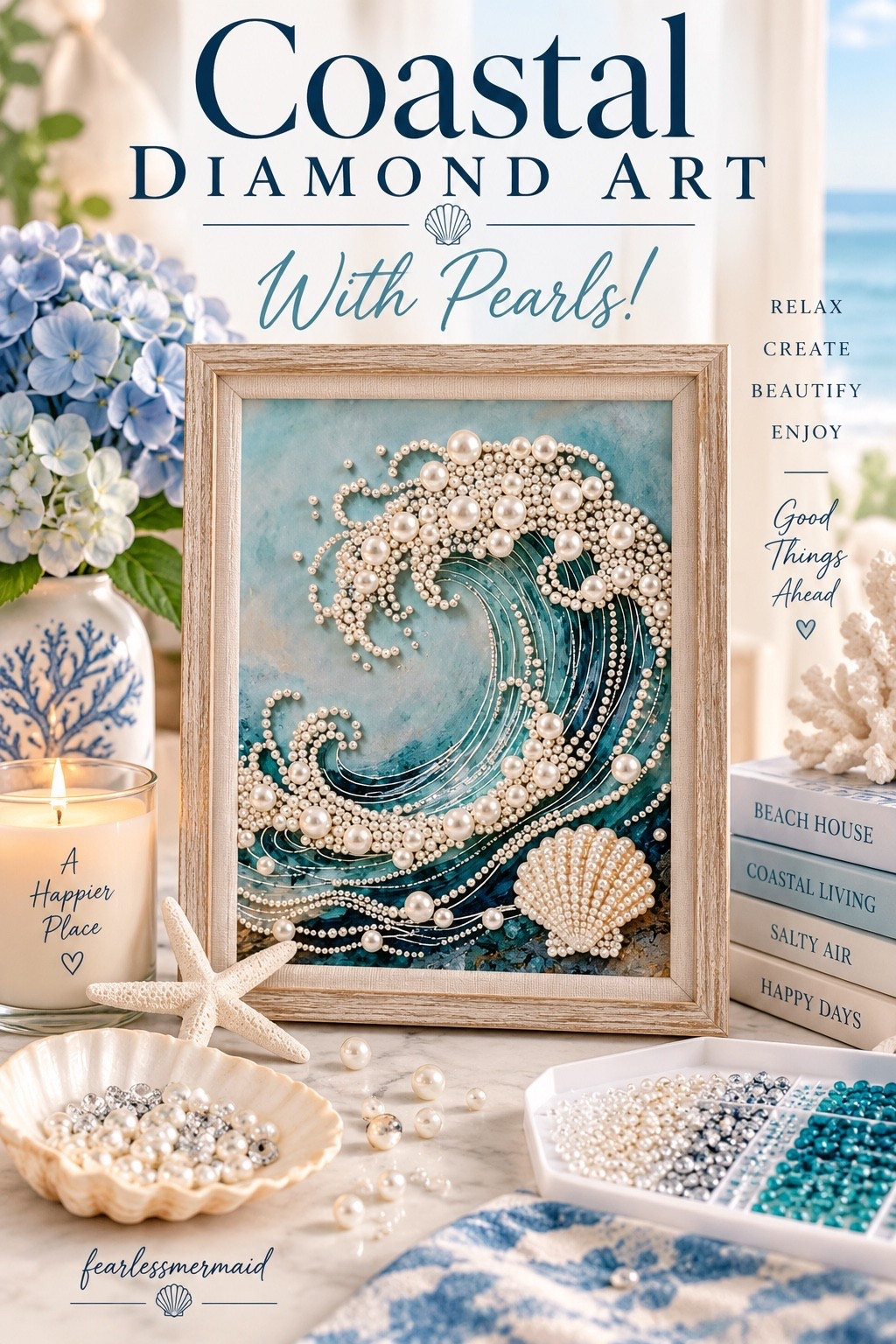 A beautiful twist on traditional diamond painting! This coastal diamond art kit for adults uses different sizes of pearls and sparkling gems to create an ocean wave and seashell design with gorgeous dimension. A fun, relaxing craft for anyone who loves coastal grandmother style, beach house decor, ocean crafts, diamond painting kits,

#LTKselfcare