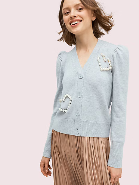 Kate Spade Pearl Heart Cardigan, Bone Grey - XS | Kate Spade (US)