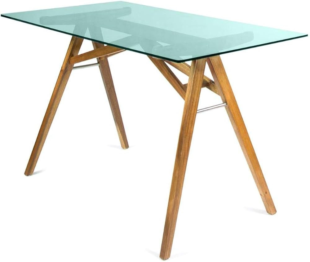 Christopher Knight Home Camila Mid-Century Tempered Glass Desk with Acacia Wood Frame, Dusk Grey ... | Amazon (US)