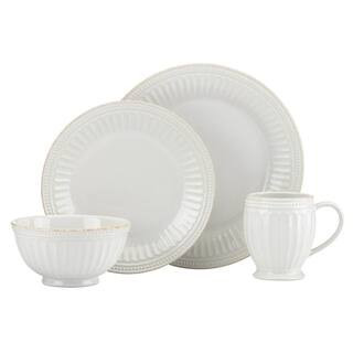 French Perle Groove 4-Piece Traditional Pale Ivory Stoneware Dinnerware Set (Service for 1) | The Home Depot