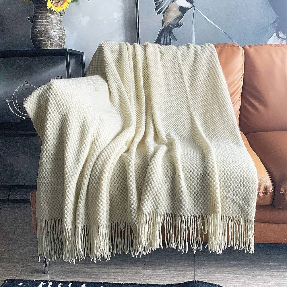 LOMAO Knitted Throw Blanket with Tassels Bubble Textured Lightweight Throws for Couch Cover Home ... | Amazon (US)