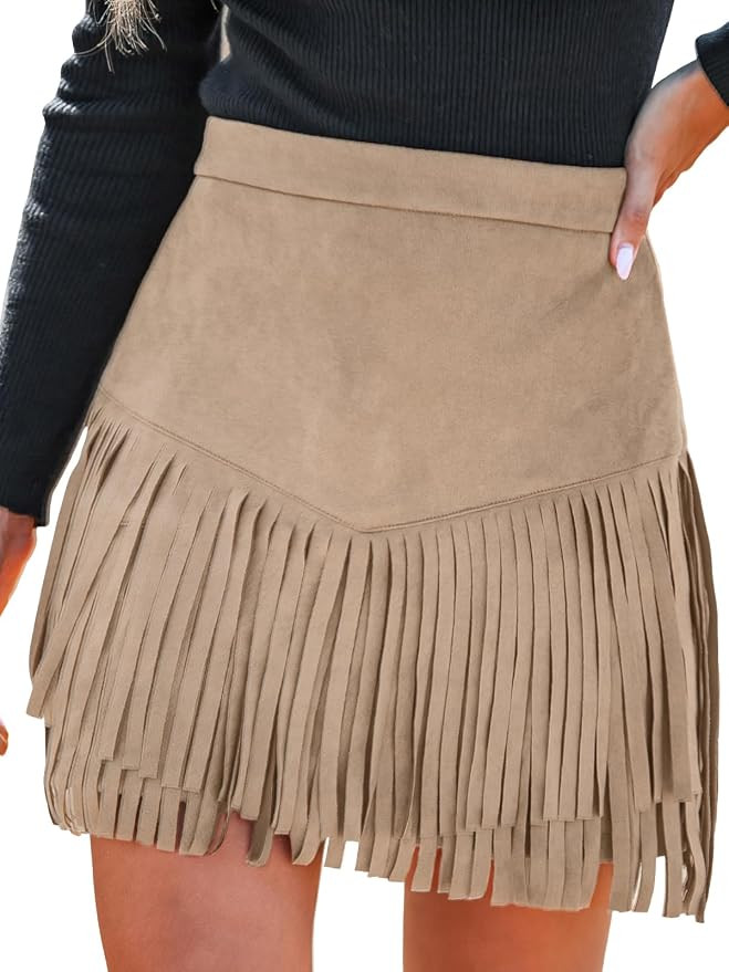 CUPSHE Women Skirts Terra Cotta High Waist Fringe Casual Bodycon A-Line Office Pencil Ladies Mini... | Amazon (UK)