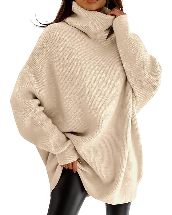 imesrun Womens Turtleneck Oversized Sweater Batwing Chunky Pullover Sweater Casual Fall Loose Kni... | Amazon (US)