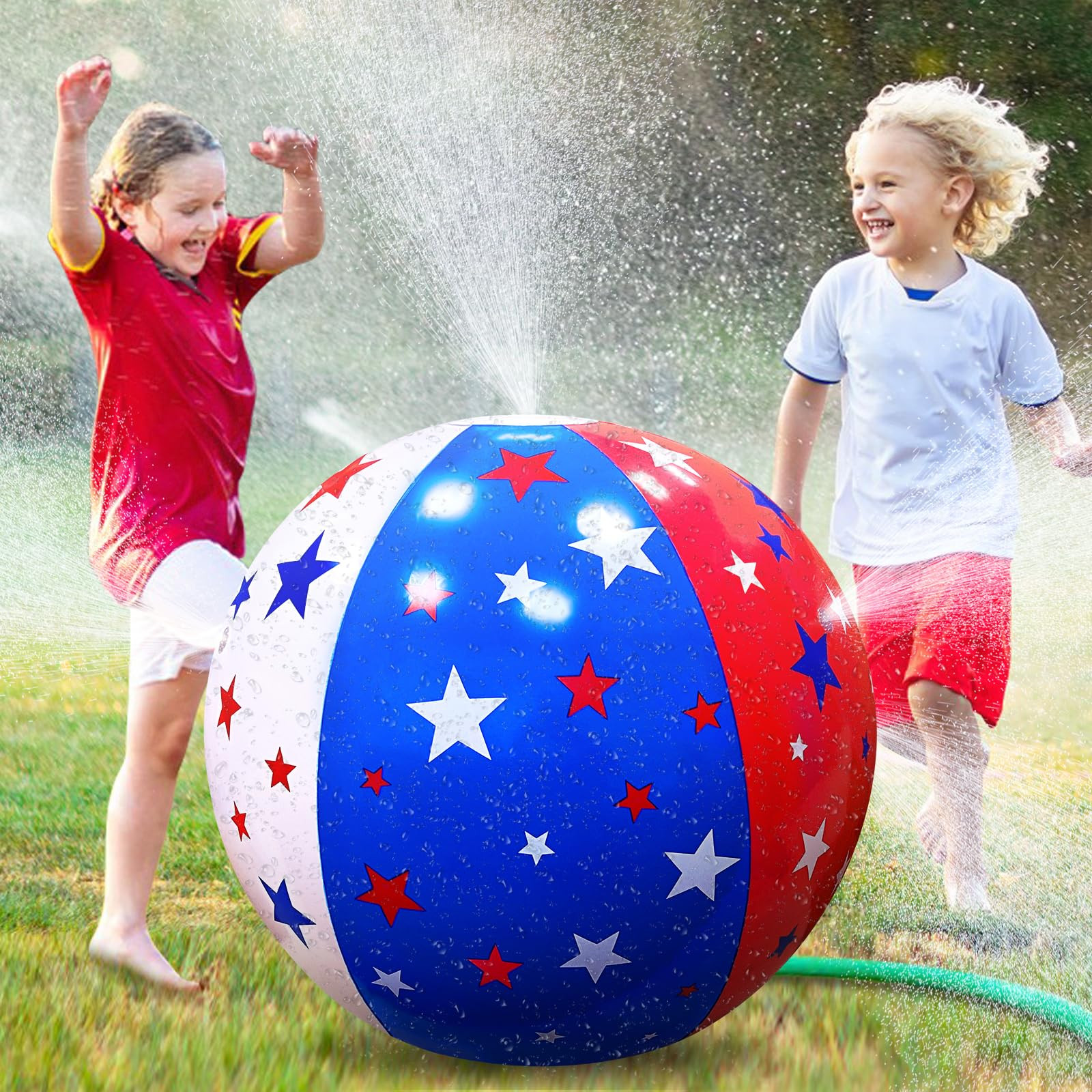 35" Inflatable Sprinkler for Kids 4th of July American Flag Star Jumbo Sprinkler Ball Water Toys ... | Amazon (US)