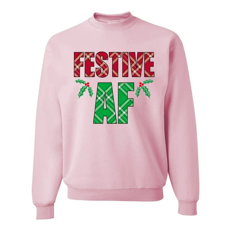 Wild Bobby, Festive AF Christmas Unisex Crewneck Graphic Sweatshirt, Light Pink, Large | Walmart (US)
