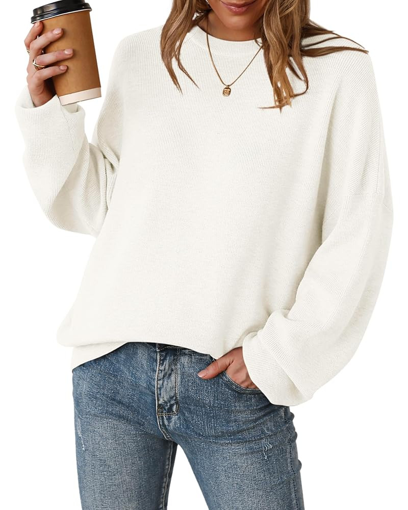 Arach&Cloz Women's Wool Blend Oversized Sweaters Crewneck Casual Fall Outfits Fashion Tops | Amazon (US)