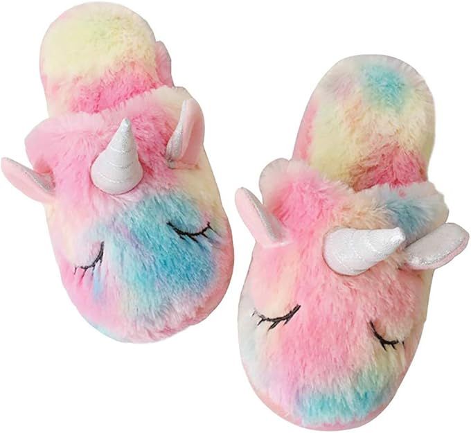 Rainbow Unicorn Slippers/Cute Fluffy Girls Slippers/Cozy Plush Indoor Outdoor Women Slippers/Best... | Amazon (US)