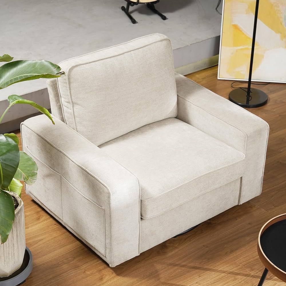 EASELAND Oversized Accent Chair, Reading Chair with Upholstered Chenille Fabric, Sofa Chair with Armrest, Single Sofa Chair for Living Room, Swivel Chair with Wooden Legs, Comfy Chair for Small Spaces | Amazon (US)