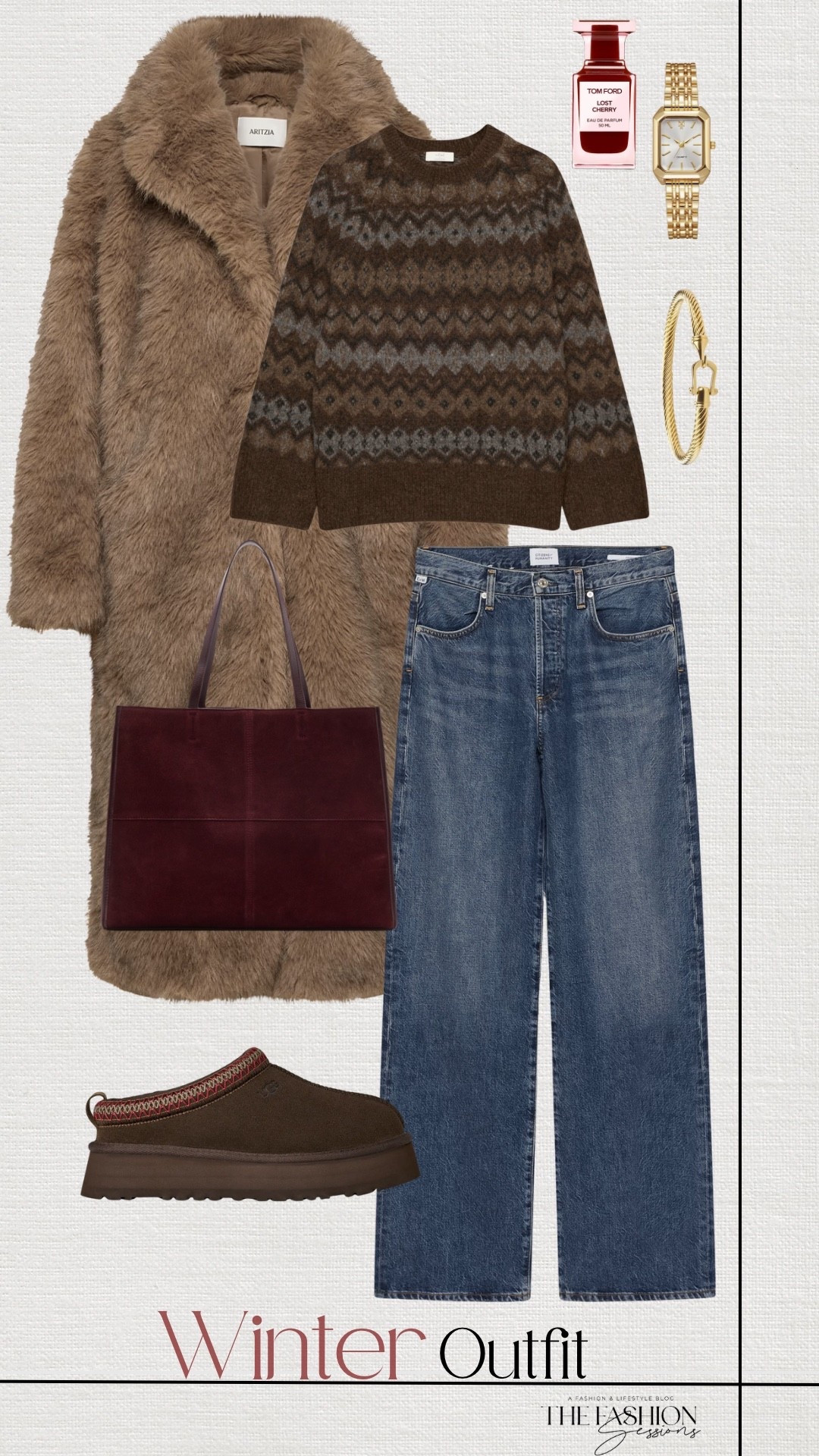 Winter Outfit | Faux Fur Coat | Brown Sweater | Brown Uggs | Denim Jeans | Suede Bag |

#LTKSeasonal #LTKHoliday