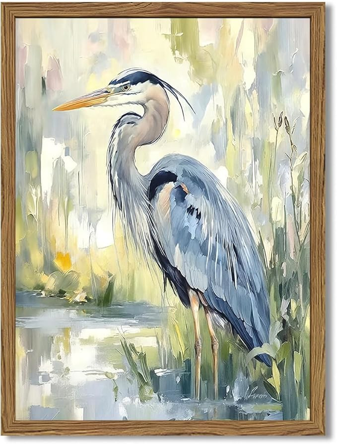 Framed Blue Heron Wall Art, Watercolor Sea Bird Pictures Wall Decor, Coastal Nature Wildlife Anim... | Amazon (US)